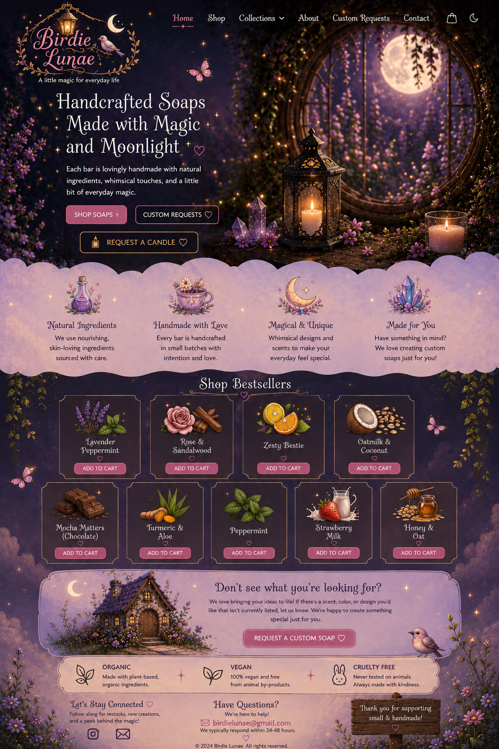 Birdie Lunae magical moonlight soap website homepage